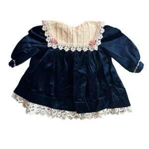 Vintage 90s Thomas Navy Blue Velvet Frilly Dress w/ Bib 18m